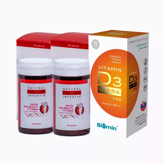 Balíček - OMLAZUJÍCÍ KOLAGENOVÁ KÚRA ISB na 2 měsíce a vitamin D3 ULTRA  na 7 měsíců obsahuje: